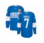 Men's Adidas Team Finland #7 Esa Lindell Premier Blue Away 2016 World Cup of Hockey Jersey