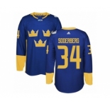 Men's Adidas Team Sweden #34 Carl Soderberg Premier Royal Blue Away 2016 World Cup of Hockey Jersey