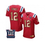 Men's Nike New England Patriots #12 Tom Brady Elite Red Gold Alternate Super Bowl LI Champions NFL Jersey