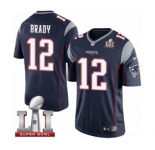 Men's Nike New England Patriots #12 Tom Brady Limited Navy Blue Team Color Super Bowl LI 51 NFL Jersey