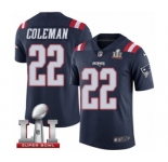 Men's Nike New England Patriots #22 Justin Coleman Limited Navy Blue Rush Super Bowl LI 51 NFL Jersey