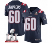 Men's Nike New England Patriots #60 David Andrews Limited Navy Blue Rush Super Bowl LI 51 NFL Jersey