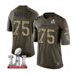 Men's Nike New England Patriots #75 Ted Karras Limited Green Salute to Service Super Bowl LI 51 NFL Jersey