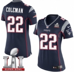 Women's Nike New England Patriots #22 Justin Coleman Elite Navy Blue Team Color Super Bowl LI 51 NFL Jersey