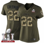 Women's Nike New England Patriots #22 Justin Coleman Limited Green Salute to Service Super Bowl LI 51 NFL Jersey