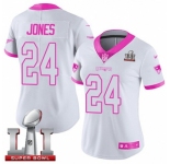 Women's Nike New England Patriots #24 Cyrus Jones Limited White-Pink Rush Fashion Super Bowl LI 51 NFL Jersey