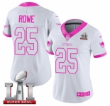 Women's Nike New England Patriots #25 Eric Rowe Limited White-Pink Rush Fashion Super Bowl LI 51 NFL Jersey