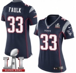 Women's Nike New England Patriots #33 Kevin Faulk Elite Navy Blue Team Color Super Bowl LI 51 NFL Jersey