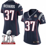 Women's Nike New England Patriots #37 Jordan Richards Elite Navy Blue Team Color Super Bowl LI 51 NFL Jersey
