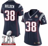 Women's Nike New England Patriots #38 Brandon Bolden Elite Navy Blue Team Color Super Bowl LI 51 NFL Jersey