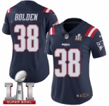Women's Nike New England Patriots #38 Brandon Bolden Limited Navy Blue Rush Super Bowl LI 51 NFL Jersey