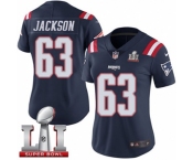 Women's Nike New England Patriots #63 Tre Jackson Limited Navy Blue Rush Super Bowl LI 51 NFL Jersey