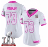 Women's Nike New England Patriots #73 John Hannah Limited White-Pink Rush Fashion Super Bowl LI 51 NFL Jersey