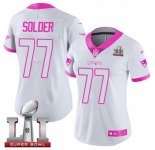 Women's Nike New England Patriots #77 Nate Solder Limited White-Pink Rush Fashion Super Bowl LI 51 NFL Jersey