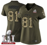 Women's Nike New England Patriots #81 Clay Harbor Limited Green Salute to Service Super Bowl LI 51 NFL Jersey