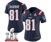 Women's Nike New England Patriots #81 Clay Harbor Limited Navy Blue Rush Super Bowl LI 51 NFL Jersey