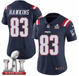Women's Nike New England Patriots #83 Lavelle Hawkins Limited Navy Blue Rush Super Bowl LI 51 NFL Jersey