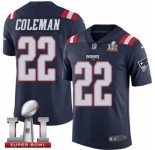 Youth Nike New England Patriots #22 Justin Coleman Limited Navy Blue Rush Super Bowl LI 51 NFL Jersey