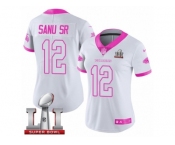 Women's Nike Atlanta Falcons #12 Mohamed Sanu Limited White Pink Rush Fashion Super Bowl LI 51 NFL Jersey