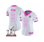 Women's Nike Atlanta Falcons #2 Matt Ryan Limited White Pink Rush Fashion Super Bowl LI 51 NFL Jersey