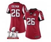 Women's Nike Atlanta Falcons #26 Tevin Coleman Limited Red Team Color Super Bowl LI 51 NFL Jersey