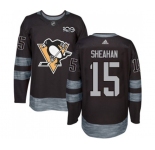 Adidas Pittsburgh Penguins #15 Riley Sheahan Authentic Black 1917-2017 100th Anniversary NHL Jersey