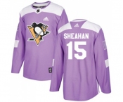 Adidas Pittsburgh Penguins #15 Riley Sheahan Authentic Purple Fights Cancer Practice NHL Jersey