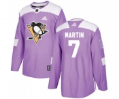 Adidas Pittsburgh Penguins #7 Paul Martin Authentic Purple Fights Cancer Practice NHL Jersey