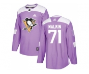 Men Adidas Pittsburgh Penguins #71 Evgeni Malkin Purple Authentic Fights Cancer Stitched NHL Jersey