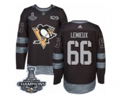 Men's Adidas Pittsburgh Penguins #66 Mario Lemieux Premier Black 1917-2017 100th Anniversary 2017 Stanley Cup Champions NHL Jersey
