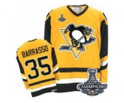Men's CCM Pittsburgh Penguins #35 Tom Barrasso Premier Yellow Throwback 2017 Stanley Cup Champions NHL Jersey