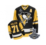 Men's CCM Pittsburgh Penguins #71 Evgeni Malkin Authentic Black Throwback 2017 Stanley Cup Champions NHL Jersey