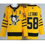 Men's Pittsburgh Penguins #58 Kris Letang Yellow Alternate Authentic Jersey