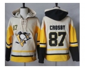 Men's Pittsburgh Penguins #87 Sidney Crosby Cream Gold Sawyer Hooded Sweatshirt Stitched NHL Jersey