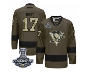 Men's Reebok Pittsburgh Penguins #17 Bryan Rust Premier Green Salute to Service 2017 Stanley Cup Champions NHL Jersey