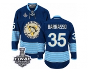 Men's Reebok Pittsburgh Penguins #35 Tom Barrasso Premier Navy Blue Third Vintage 2017 Stanley Cup Final NHL Jersey