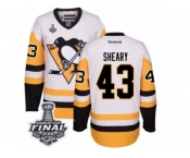 Men's Reebok Pittsburgh Penguins #43 Conor Sheary Authentic White Away 2017 Stanley Cup Final NHL Jersey