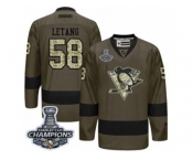 Men's Reebok Pittsburgh Penguins #58 Kris Letang Premier Green Salute to Service 2017 Stanley Cup Champions NHL Jersey