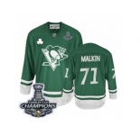 Men's Reebok Pittsburgh Penguins #71 Evgeni Malkin Authentic Green St Patty's Day 2017 Stanley Cup Champions NHL Jersey