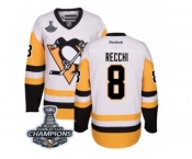 Men's Reebok Pittsburgh Penguins #8 Mark Recchi Premier White Away 2017 Stanley Cup Champions NHL Jersey
