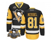 Men's Reebok Pittsburgh Penguins #81 Phil Kessel Authentic Black Gold Third 50th Anniversary Patch NHL Jersey