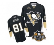 Men's Reebok Pittsburgh Penguins #81 Phil Kessel Authentic Black Home 50th Anniversary Patch NHL Jersey