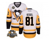 Men's Reebok Pittsburgh Penguins #81 Phil Kessel Authentic White Away 50th Anniversary Patch NHL Jersey