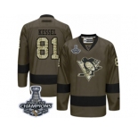 Men's Reebok Pittsburgh Penguins #81 Phil Kessel Premier Green Salute to Service 2017 Stanley Cup Champions NHL Jersey