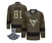 Men's Reebok Pittsburgh Penguins #81 Phil Kessel Premier Green Salute to Service 2017 Stanley Cup Champions NHL Jersey