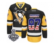 Men's Reebok Pittsburgh Penguins #87 Sidney Crosby Authentic Black Gold USA Flag Fashion 2017 Stanley Cup Final NHL Jersey