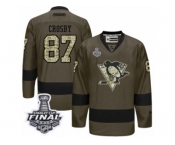 Men's Reebok Pittsburgh Penguins #87 Sidney Crosby Premier Green Salute to Service 2017 Stanley Cup Final NHL Jersey
