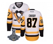 Men's Reebok Pittsburgh Penguins #87 Sidney Crosby Premier White Away 2017 Stanley Cup Champions NHL Jersey