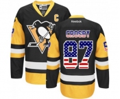 Reebok Pittsburgh Penguins #87 Sidney Crosby Authentic Black Gold USA Flag Fashion NHL Jersey