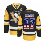 Reebok Pittsburgh Penguins #87 Sidney Crosby Premier Black Gold USA Flag Fashion NHL Jersey